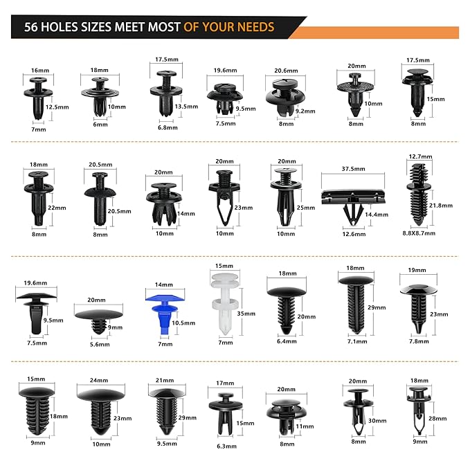 GOOACC 1315PCS Retainer Clips Interior Accessories - 56 Most Popular Sizes Bumper Trim Body Clips with Fasteners Remover and 10Pcs Reusable Cable Ties for Toyota Nissan Ford BMW Chevy Honda Subaru