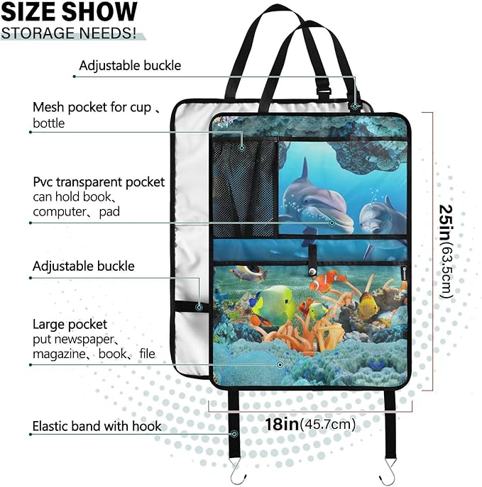 1 Pack Backseat Car Organizer with Storage Pockets Seat Back Organizers for Kids Kick Mats Backseat Protector Automotive Seabed Animal