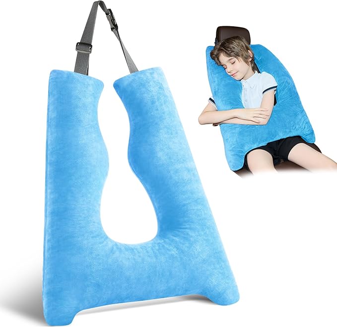 Car Pillow for Kids, Travel Pillow with Adjustable Strap, U-Shaped Pillow for Adults and Children to Support Head and Body Road Trip Essentials (Blue)