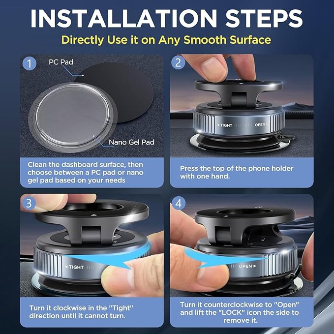 Car Phone Holder for Magsafe, Vacuum Suction Cup Magnetic Phone Mount, 360° Adjustable Phone MagMount for Car/Ceramic Tile/Gym/Mirror, Load up to 1kg, Magnetic Force ≥14N（Black）