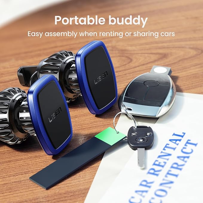 LISEN 2 Pack Magnetic Phone Holder for Your Car Mount 6 Military Magnets Car Phone Holder Mount Vent Cell Phone Holdeer Mount Vent Cell Phone Holder (Blue)