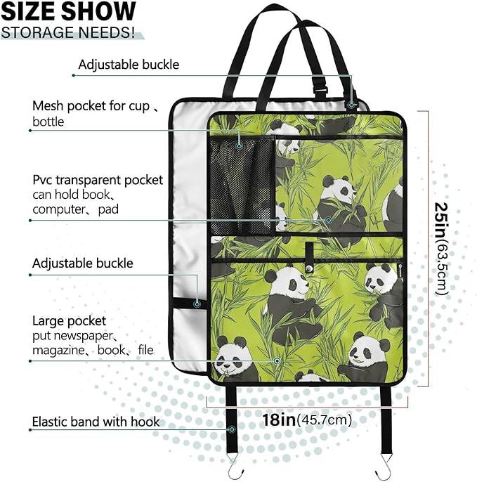 Green Panda and Bamboo 1 Pack Backseat Car Organizer with Storage Pockets Seat Back Organizers for Kids Kick Mats Backseat Protector Automotive