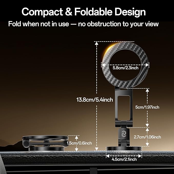 SYNCWIRE Fits MagSafe Car Mount, Magnetic Phone Holder for Car Dashboard, [Flexible Three-axis] 360° Rotation Magnetic Car Mount Strong Magnets Car Phone Holder for iPhone 17 16 15 14 Pro Max