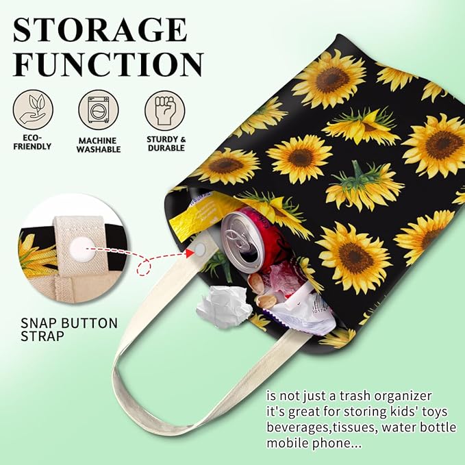 Car Trash Can, Cute Car Trash Bag, Hanging Car Organizer and Storage Bag, Trash Bin for Car Accessories, Vehicle, Travelling, Camping Watercolor Sunflower