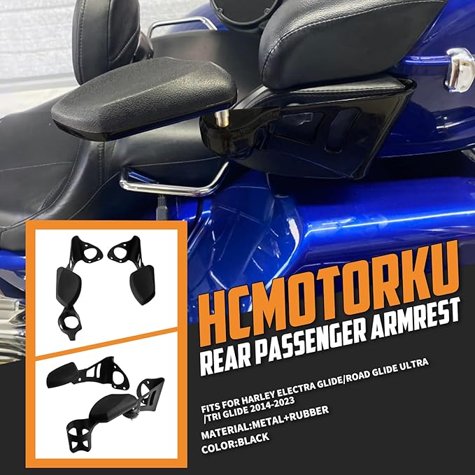 Passenger Armrests with Adjustable Cup Holder Fit for Harley Touring Electra Glide FLHT, Road Glide Ultra FLTR, Tri Glide FLHTCUTG 2014-2024 (Black)
