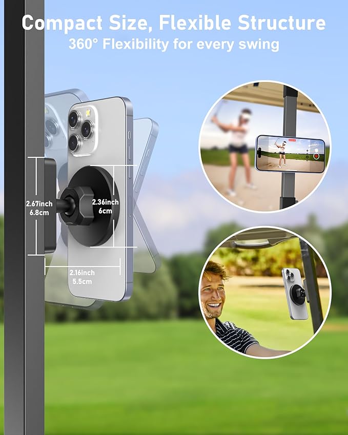 Magnetic Golf Cart Phone Holder, Phone Mount Compatible with MagSafe iPhone 12-17, 20X N52 Dual Magnets, Cradle-Free, Fits EZGO/Club Car/Yamaha/Icon, Golf Cart Accessories for Men, Gifts for Golfers