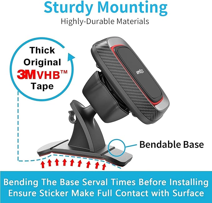 APPS2Car Magnetic Phone Holder for Car, Dashboard Magnetic Car Mount, 360° Rotation Magnet Phone Mount with Strong VHB Adhesive, for All Cell Phones