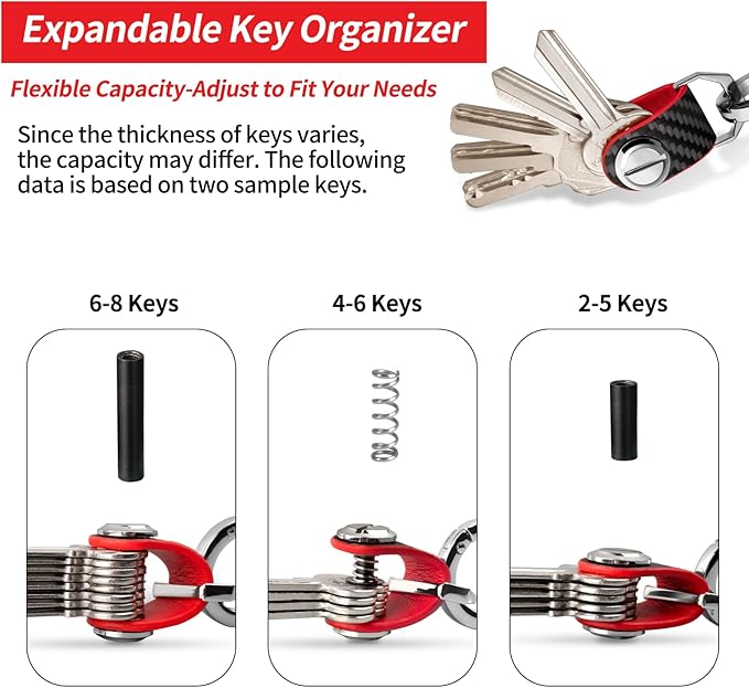 T-carbon Key Organizer, Compact Key Holder, Minimalist Silent Keychain for Men & Women,Expandable Key Case Holds Up to 8 Keys