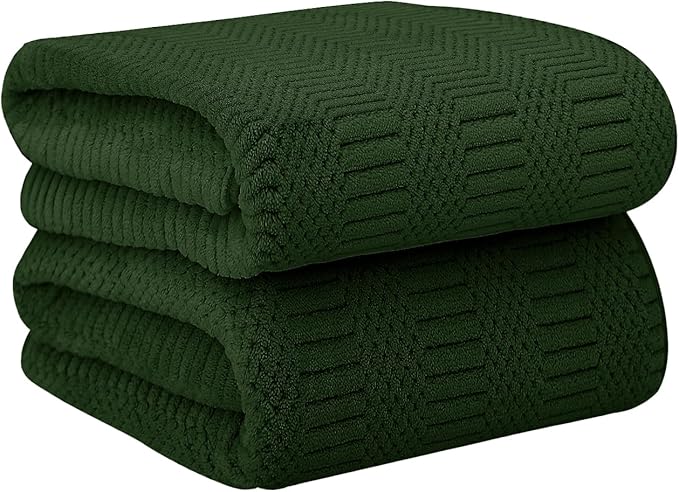JML Microfiber Bath Towels, Large Bathroom Towel for Adult, Pack of 2, 30" x 60", Soft, Super Absorbent and Fast Drying, Use for Hair Wrap, Sport, Fitness, Yoga, Diamond Cross Grid Olive-Green