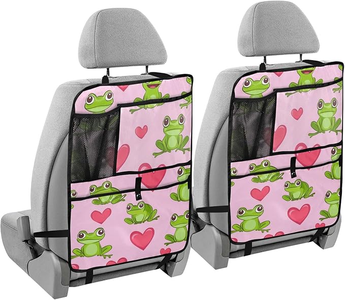 Pink Frog and Love01 1 Pack Backseat Car Organizer with Storage Pockets Seat Back Organizers for Kids Kick Mats Backseat Protector Automotive