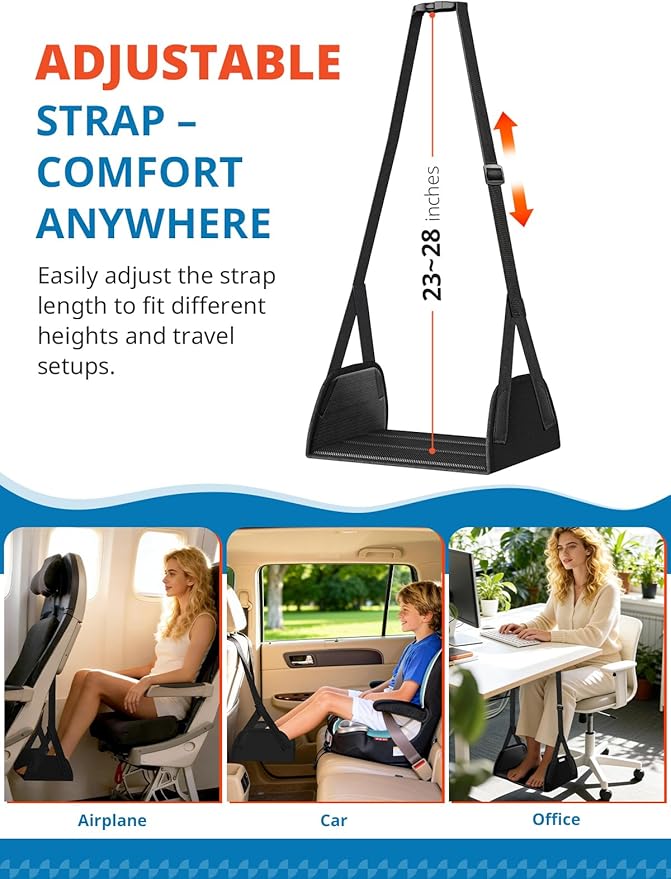 3 in 1 Airplane Travel Essentials Kit, Travel Pillow with Head Support, 3D Eye Mask for Sleeping, No Collapse Foot Hammock for Airplane, Portable Long Flights/Car Road Trip Essentials Sets