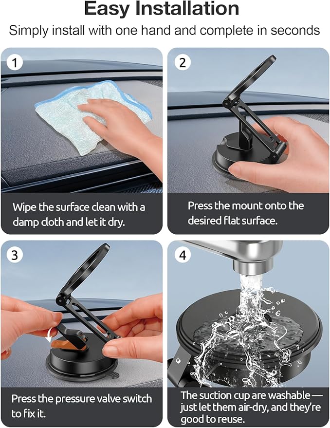 Foldable Magnetic Phone Holder for Car, 360°Rotation Cell Phone Car Mount with Strong Stable Suction, Car Phone Holder for MagSafe Compatible with iPhone 17 Pro Max 16 15 14 13 12 Plus