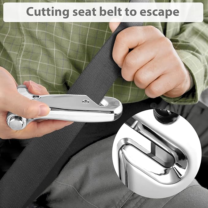 Glass Breaker, 3-in-1 Emergency Escape Tool with seat Belt Cutter and Glass Breaker, Safety Emergency Car Escape Tool for Car, Electroplating Silver