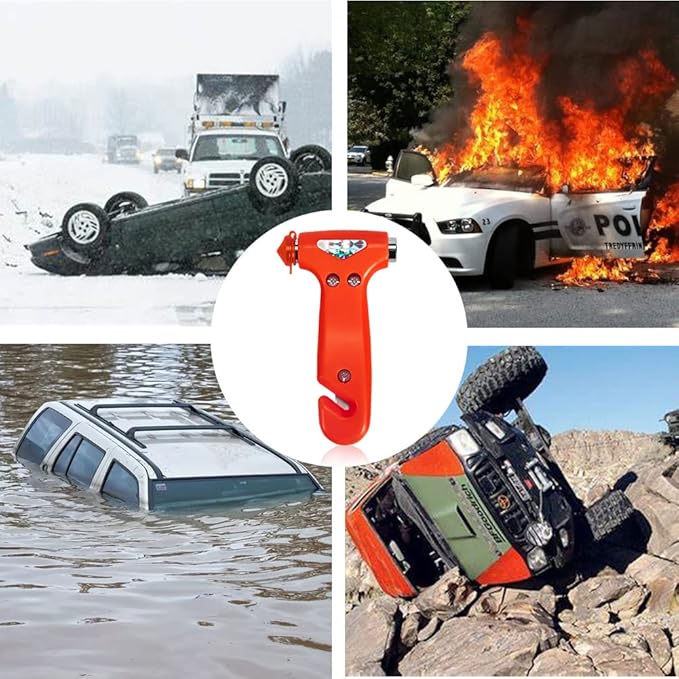 4-Pack Car Safety Hammer, Auto Emergency Escape Hammer with Window Breaker and Seat Belt Cutter, Striking Red Emergency Escape Tool for Car Accidents