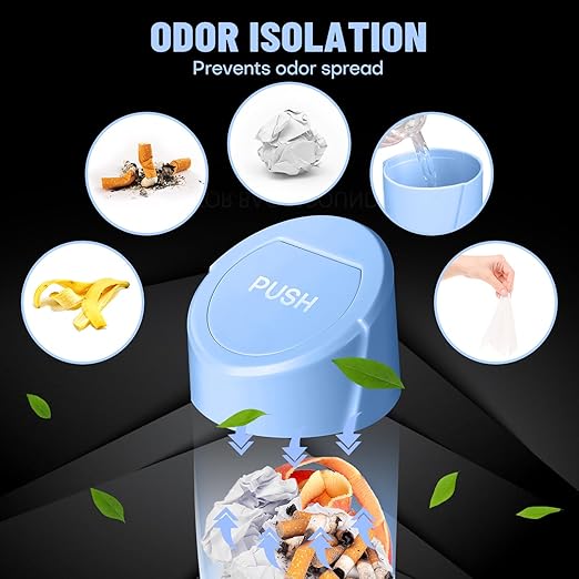 Car Trash Can with Lid - Blue Mini Leakproof Vehicle Garbage Can Bin with 20pcs Trash Bags - Car Organizers and Storage for Front Back Seat Accessories