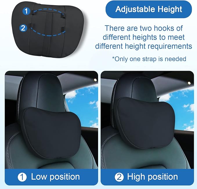 1 Pack Car Headrest Neck Pillow Fits for Tesla Model 3 Model Y Model S Model X Accessories,Car Seat Pillow Head Neck Rest Cushion(Black)