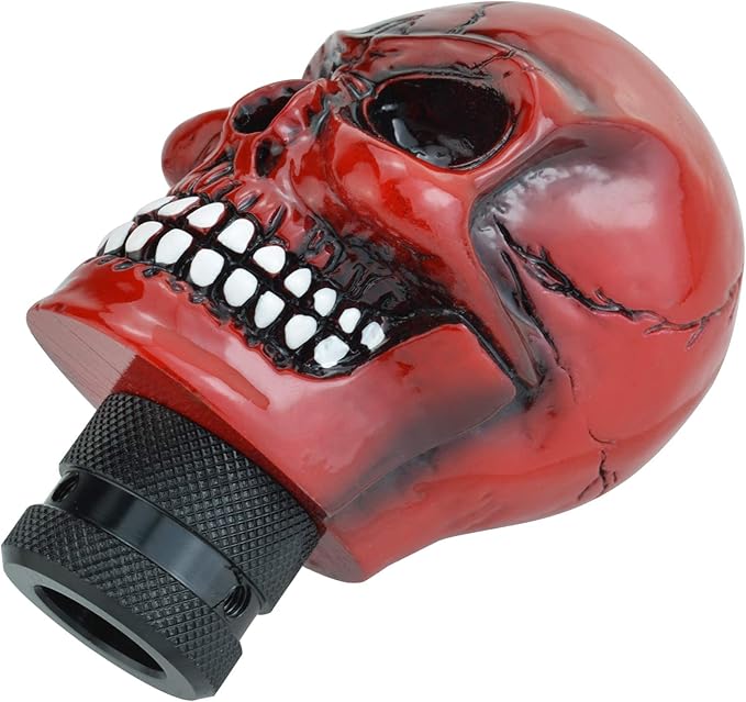 Lunsom Skull Gear Shift Head Resin Shifter Knob Car Transmission Shifting Stick Handle Fit Automatic Manual Vehicle (Red B)