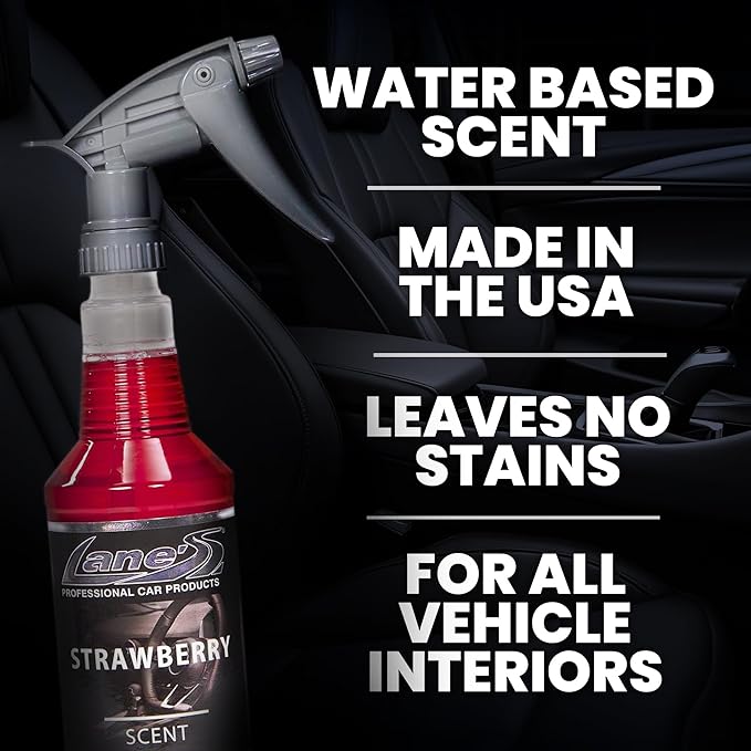 Lane's Premium Car Air Fresheners - Strawberry Scent Water Based - 16oz Eliminate Bad Odors of Pet & Food From Car Interior Leather, Carpet, Upholstery Great For Cars, Trucks, SUVs, RVs & More