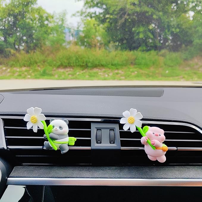 Cute Car Air Freshener for Women/Men, Pilot Car Vent Clips Creative Automotive Fragrance Air Diffuser, Outlet Flower Fan Automotive Decoration Interior Accessories (Flower Pig)