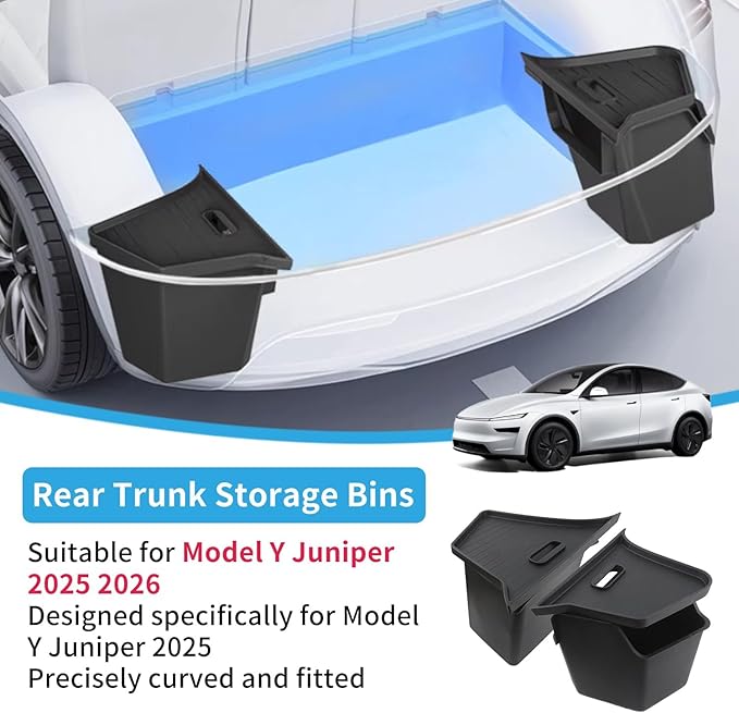 Eonflux 2025 2026 Tesla Model Y Juniper Accessories, Trunk Organizer Side Storage Bins with Lids, Model Y Juniper Rear Trunk Storage Organizer, Car Trunk Organizer for Tesla Model Y Accessories 2026