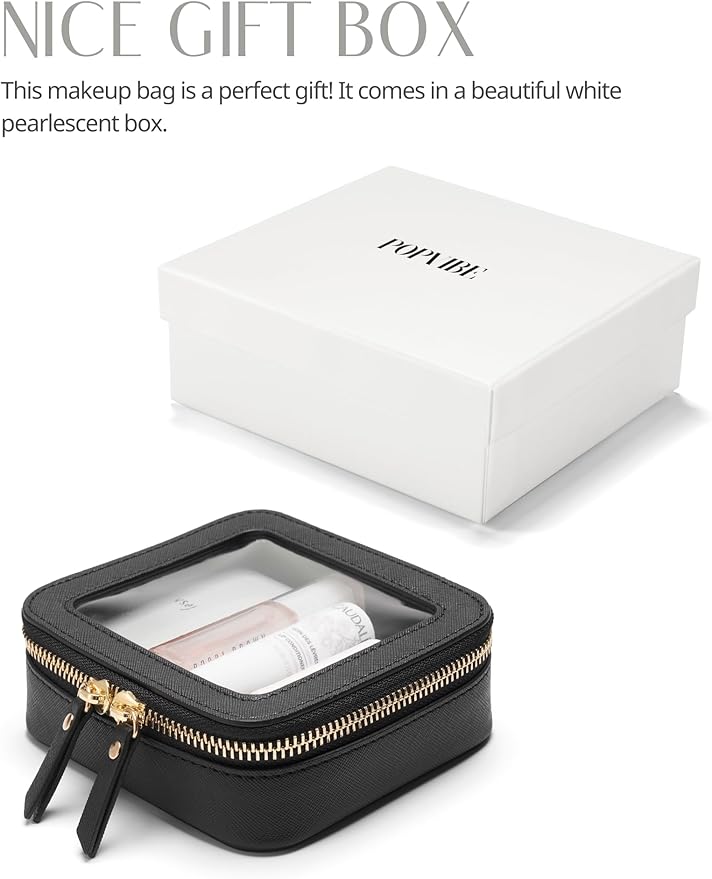 Popvibe Clear Makeup Bag Travel Cosmetic Case Transparent Toiletry Bag with Zipper, Portable Make Up Organizer Traveling Compact Car Bag for Essentials