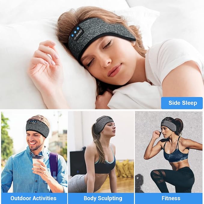 LC-dolida Sleep Headphones Headband Bluetooth 5.4, Sports Headband Earphones Wireless with Speaker Microphone USB C for Sleeping Gift Workout Jogging Yoga Insomnia Travel Meditation, Ash Grey