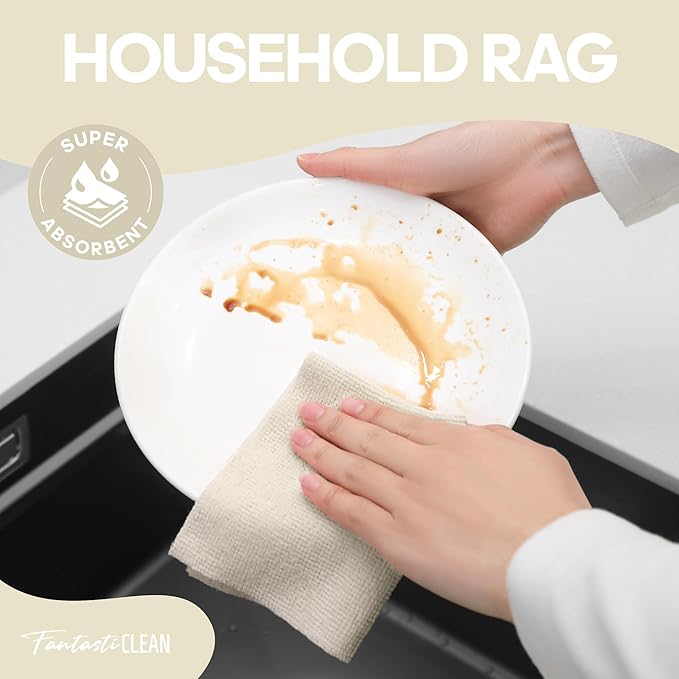 Fantasticlean Microfiber Cleaning Cloth Roll 2 Rolls 120 Pack, Tear Away Paperless Towels, 8" x 8", Reusable Washable Rags, House Kitchen, Pet, Office, Indoor Outdoor, Compact Portable (Off-White)