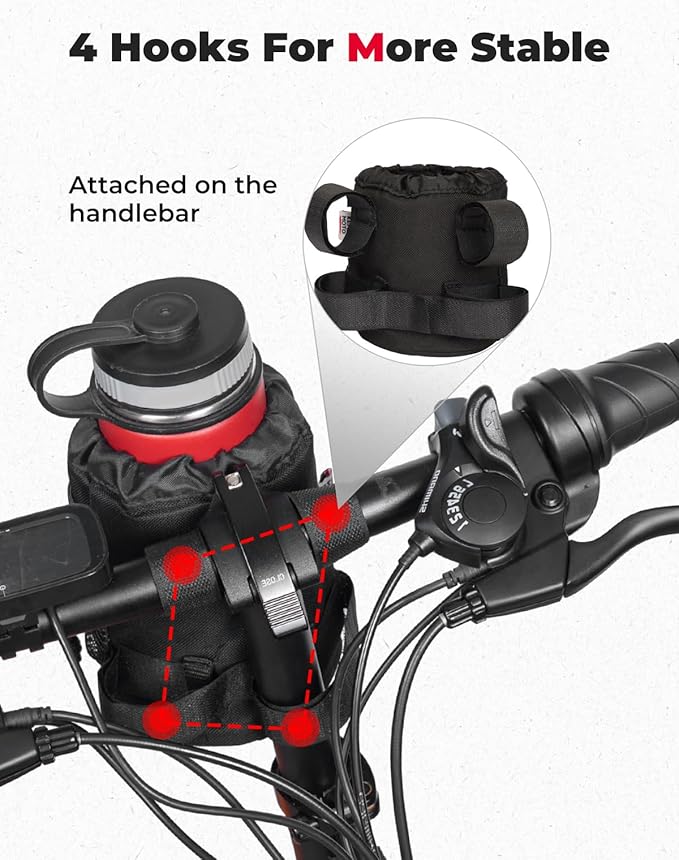 KEMIMOTO Large Bicycle Cup Holder with Mesh Pockets Phone Bag, Compatible with Road Bike MTB E-Bike Scooter Wheelchair