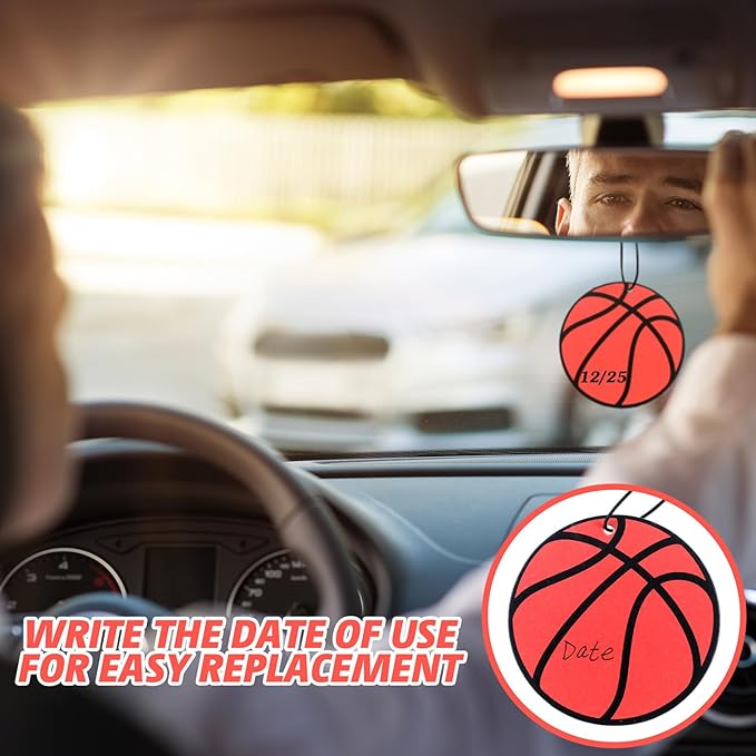 12 Pcs Car Air Freshener Hanging Long Lasting Scent Gift for Sport Lover Automotive Freshener Aromatherapy Tablet Rearview Mirror Interior Accessories Locker Office Home Decoration(Basketball)