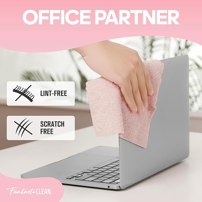 Fantasticlean Microfiber Cleaning Cloth Roll -60 Pack, Tear Away Paperless Towels, 8" x 8", Reusable Washable Rags, for House Kitchen, Pet, Office, Indoor Outdoor, Compact and Portable (Pink)