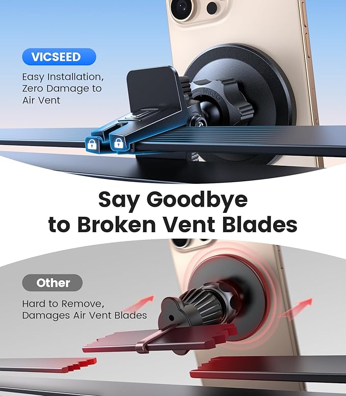 VICSEED for MagSafe Car Mount Vent Pink– 2025 Strongest Magnetic Hold & Clip, 360° Adjustable, Study Magnet Phone Holder for iPhone 12/13/14/15 Pro Max, Easy One-Hand Operation