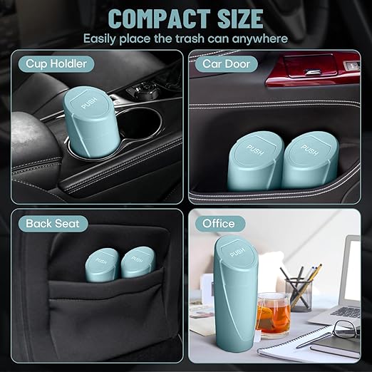 Car Trash Bin with Lid-2 Packs Garbage Can Cup Holder-Dark Green Mini Leakproof Vehicle Trash Bin with 40pcs Trash Bags-Car Organizers and Storage for Front Back Seat Accessories
