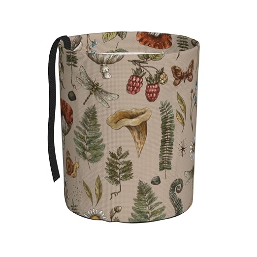 Car Trash Bag Vintage Mushroom Forest Plants Waterproof Trash Small Car Can Portable Collapsible Car Garbage Can Hanging for Back Seat Floor or Hanging Headrest Car Decor Road Trip Essentials