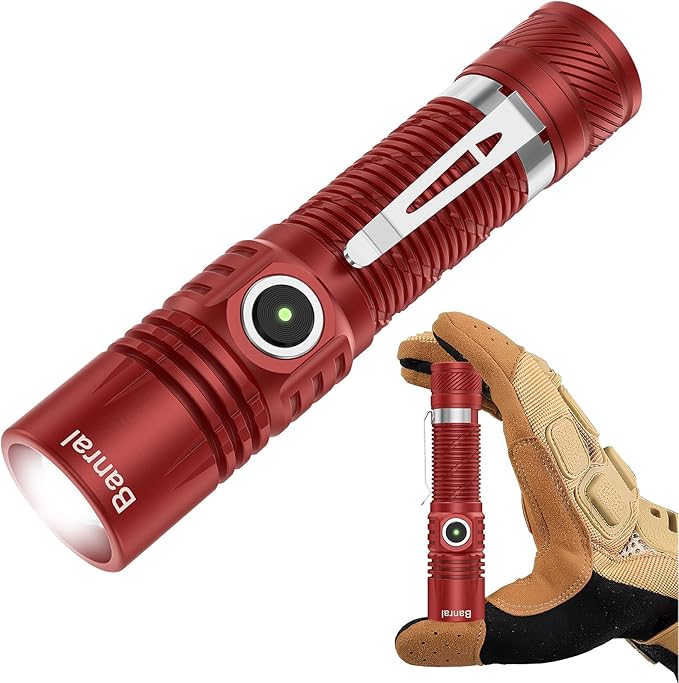 Banral Rechargeable Tactical Flashlights, High Lumens Small Mini USB-C LED Flashlight, Compact EDC Flash Light, 4 Modes&Memory Function, Waterproof Pocket Lights for Home,Camping,Emergency (1, Red)