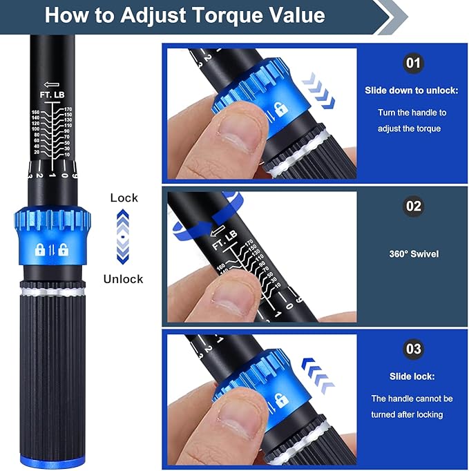 1/2 3/8 inch Drive Click Torque Wrench Set,2 Pcs Torque Wrenches 10-170 FT.LB/13.6-230.5Nm,10-110 FT.LB/13.6-149.2Nm,±3% High Accuracy Torquimetro for Bike, Moto and Car Repair