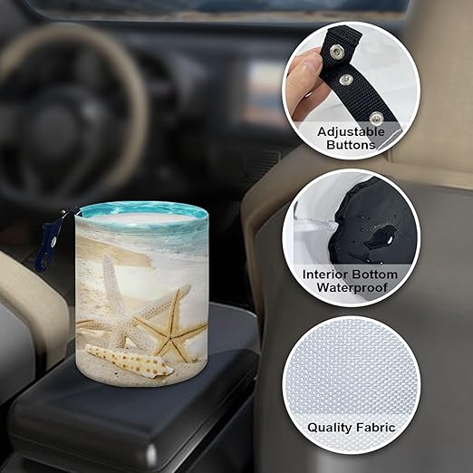 Cute Car Trash Bag, Hanging Car Organizer and Storage Bag, Trash Bin for Car Accessories, Vehicle, Travelling, Camping - Cartoon Beach Star