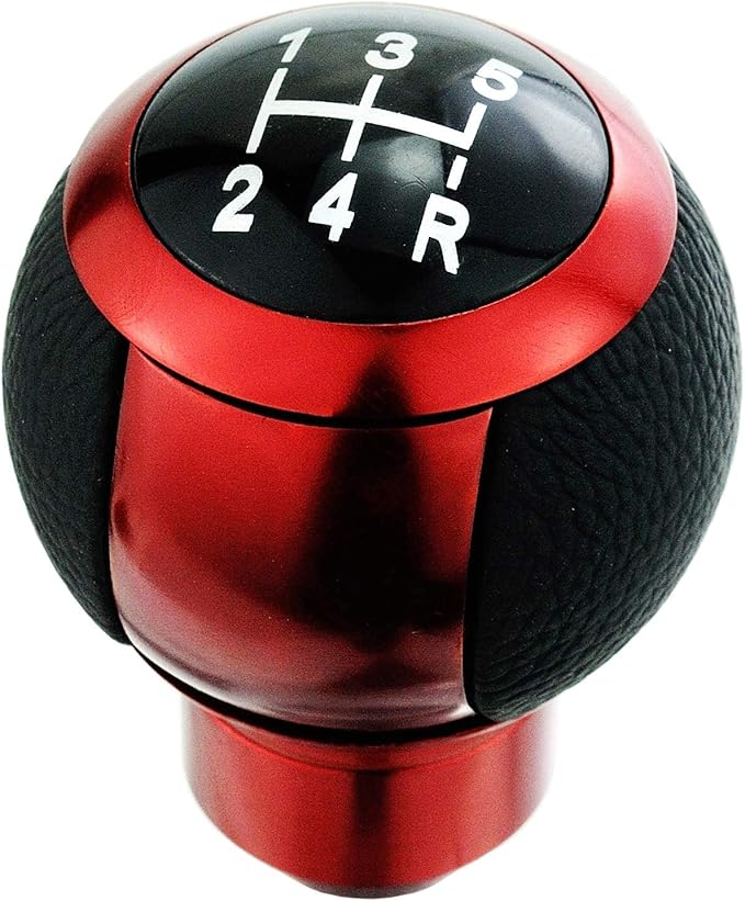 Lunsom 5 Speed Shifter Head Knob Leather Ball Gear Shift Stick Lever Handle Fit Most Manual Transmission Car (Red)