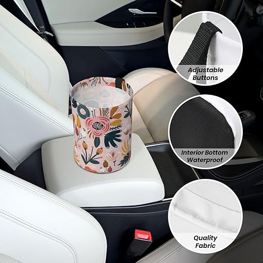 Car Trash Bag Abstract Pink Flowers Waterproof Trash Small Car Can Portable Collapsible Car Garbage Can Hanging for Back Seat Floor or Hanging Headrest Car Decor Road Trip Essentials