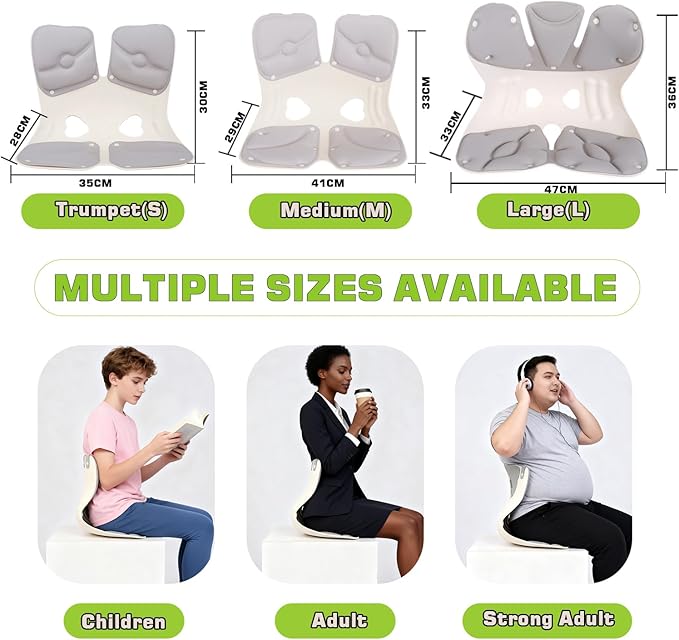 Ergonomic Back and Lumbar Support Pillow for Office Chair, Legless Floor Chairs with Back Support and Detachable Cushion, Office Chair Posture Corrector for Kids, Trumpet