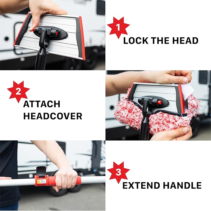 Maxshine IncrediStick Car Wash Stick | Extends to 4ft with Lightweight Aluminum Handle | Includes Microfiber & Chenille Covers | Secure Grip, Compact Design, Cleaning Tool for Cars, Trucks & RVs