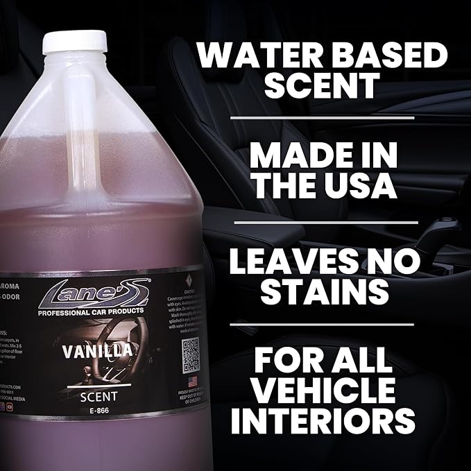 LANE’S Premium Car Air Freshener "Vanilla" - 128oz Water-Based, Long-Lasting Auto Scent Spray - Food, Pet, Odor Smell Deodorizer for Cars, Trucks, SUVs' Interior Leather, Carpet, Upholstery
