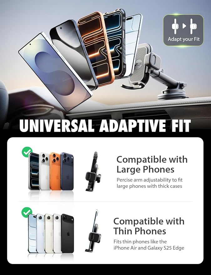 Bracketron TripGrip PRO Car Phone Holder Mount– Universal Phone Holders for Your Car with Telescopic Arm (3.5″–6.5″) for Windshield & Dashboard – Compatible with Most Smartphones