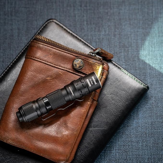 Weltool T1 Pro Mini Flashlight with Pocket Clip,Throwing Distance 313 Meters, 24,500 Candela for EDC,Hiking,Camping,Emergency Lighting (Black)