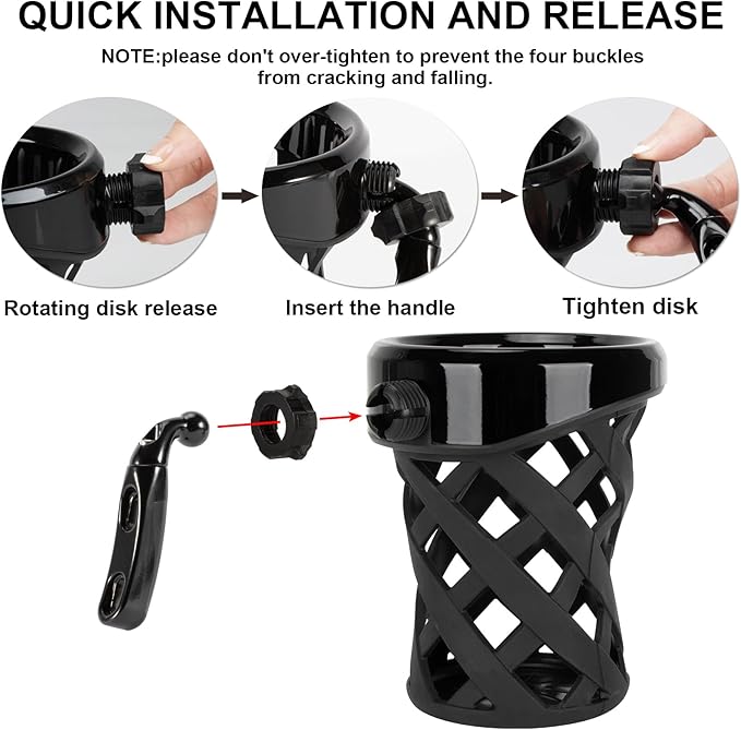 PSLER Motorcycle Drink Cup Holder Handlebar Mount Universal for Dyna Fat Bob Touring Road Glide Street Electra Glide Softail 1996-up Goldwing GL1800 2018-up (Black, 105mm)