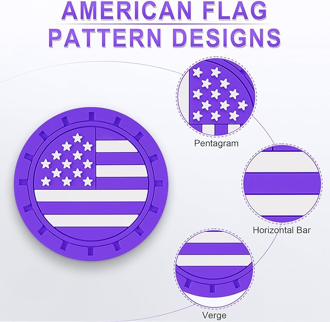 JUSTTOP Car Cup Holder Coaster,American Flag Non-Slip Insert Car Cup Coaster,Car Accessories Interior for Women and Man,4 Pack Purple