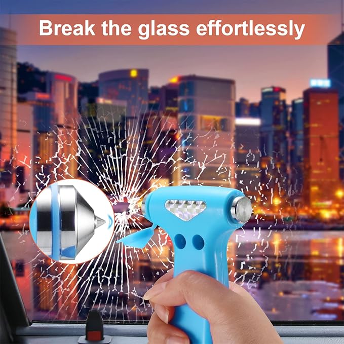 THINKWORK Window Breaker - Pink-Blue Car Safety Hammer Gift for Lady and Men, Three-in-One Emergency Escape Tool with Seat Belt Cutter, Safety Emergency Car Escape Tool for Family, Women, Children