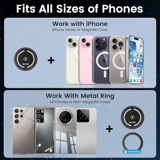 OHLPRO for 15W MagSafe Car Mount Charger for iPhone 17, Fast Wireless Charging, Magnetic CD Slot Holder with 3M Adhesive Base for Dashboard, Aluminum Shell, Compatible with iPhone 16 15 14 13 Series