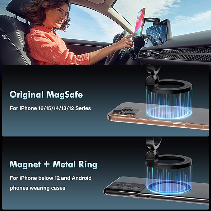 Coverado for Magsafe Car Mount, Magnetic Car Phone Holder, 360° Rotation Strong Magnet Car Phone Mount Dash Cell Phone Holders for Your Car, Car Accessories for iPhone 17/16/15/14/13/12