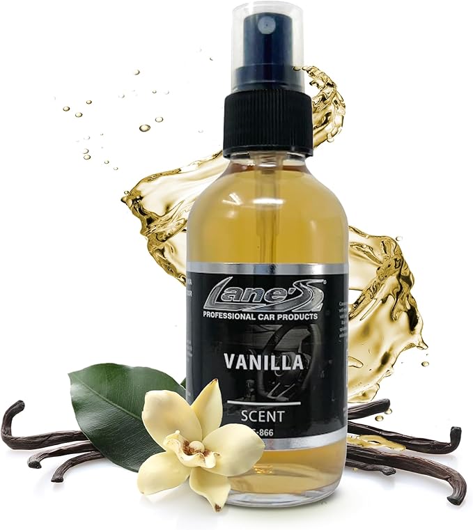 LANE’S Premium Car Air Freshener "Vanilla" - 4oz Water-Based, Long-Lasting Auto Scent Spray - Food, Pet, Odor Smell Deodorizer for Cars, Trucks, SUVs' Interior Leather, Carpet, Upholstery