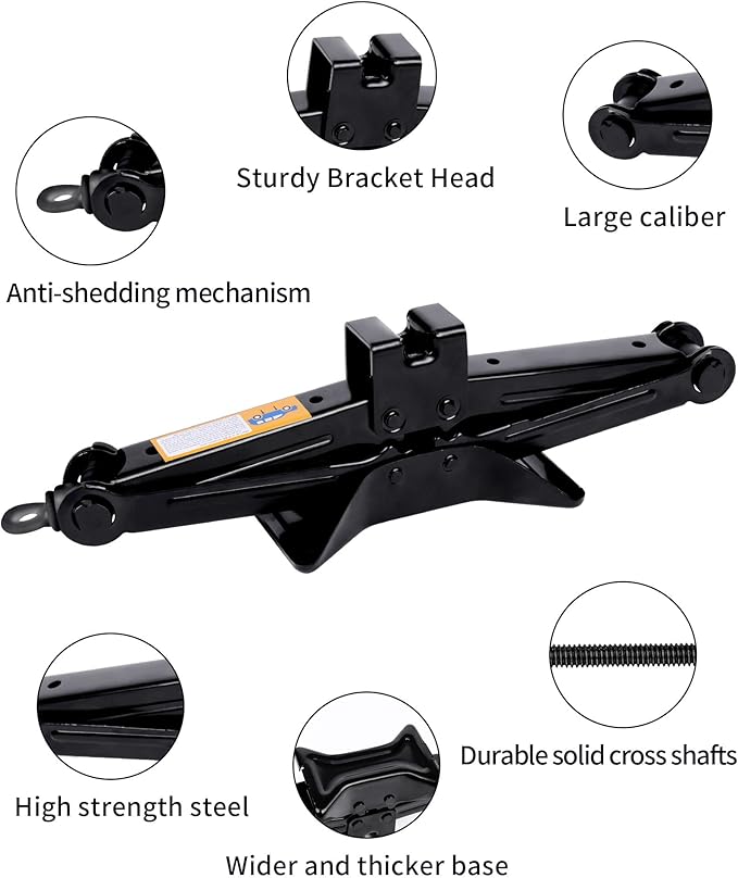 1.5-ton Scissor Jack in Your car's Roadside Emergency kit, Must-Have Spare tire Replacement Stand Tool for Your Vehicle, Telescoping Lug Nut Removal Tool, Ratchet Wrench, Tire Pressure Gauge (1.5T)